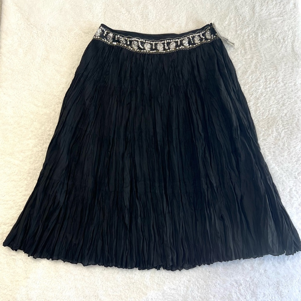 Nygard Collection Skirt Midi Crinkled Beaded Waist Lined Gypsie Prairie Boho 16 - Picture 3 of 13